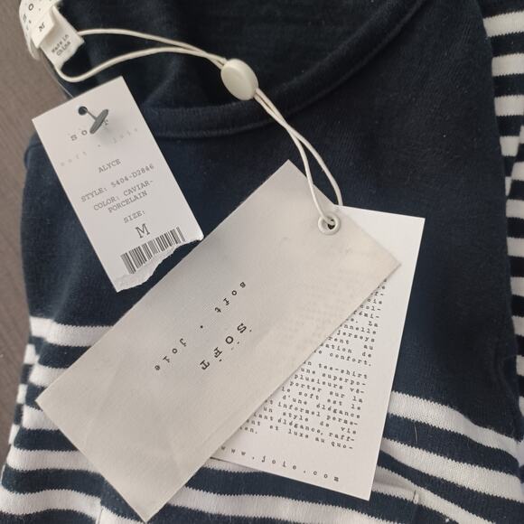 NWT Soft Joie Alyce Dress Cotton Stripes Black Cream M - Picture 6 of 7